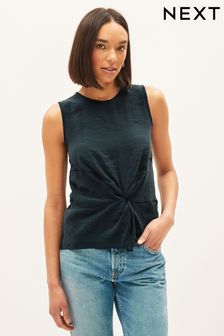 Navy Blue Woven Mix Twist Front Shell Sleeveless Top (C38479) | €9