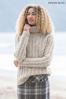 Celtic & Co. Natural Donegal Cable Roll Neck Jumper (C38673) | €226