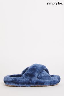 Simply Be Hausschuhe mit überkreuzten Riemen und Fußbett, Blau, extraweite Passform (C38687) | 24 €