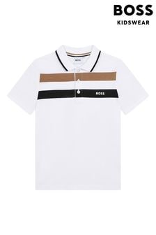 BOSS White Stripe Short Sleeved Logo Polo Shirt (C38823) | 34,540 Ft - 39,900 Ft