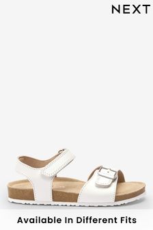 White Leather Wide Fit (G) Leather Corkbed Sandals (C39189) | ₪ 75 - ₪ 105