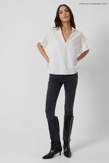 French Connection Sidney Cotton Ruffle Short Sleeve White Shirt (C39297) | €24