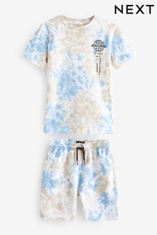  (C39334) | €21 - €30 Blauw - Tie-dye set van T-shirt en short (3-16 jr)
