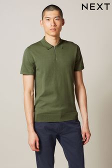 Olive Green Knitted Zip Polo Shirt (C39505) | TRY 490