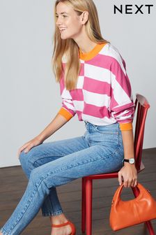 Pink/Weiß - Langärmeliges, gestreiftes T-Shirt mit Bündchen (C39928) | 28 €