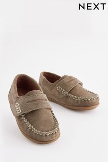 Stone Standard Fit (F) Leather Penny Loafers with Touch & Close Fastening (C40096) | €20 - €24