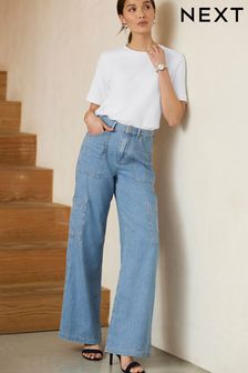 Умеренный синий - Широкие джинсы карго в стиле милитари (C40244) | €37