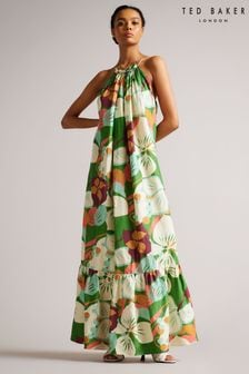 Ted Baker Green Dulina Strappy Linen Maxi Dress With Pleat Detail (C40291) | SGD 300