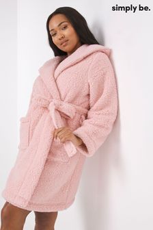 Simply Be Pink Pretty Secrets Short Sherpa Hooded Dressing Gown (C40353) | 109 QAR