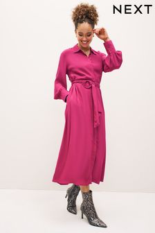 Pink Belted Midi Shirt Dress (C40359) | $83