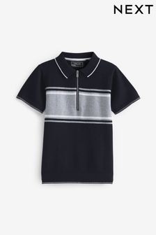 Black Colourblock Zip Neck Patterned Short Sleeve Polo (3-16yrs) (C40498) | €12 - €16