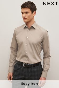 Neutral Brown Slim Fit Single Cuff Easy Care Single Cuff Shirt (C40518) | €11