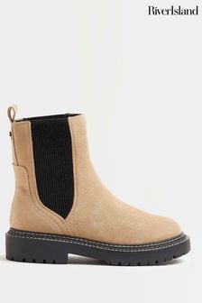 River Island Brown Suede Double Stitch Ankle Boots (C40692) | €41.50