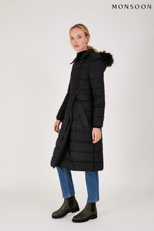 Monsoon Black Padded Belted Roxy Coat (C40734) | $291