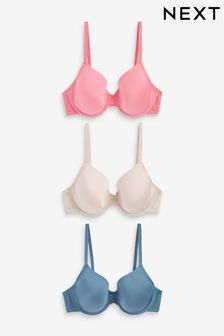 Coral Pink/Blue/Cream Pad Full Cup Microfibre Smoothing T-Shirt Bras 3 Pack (C40748) | €36