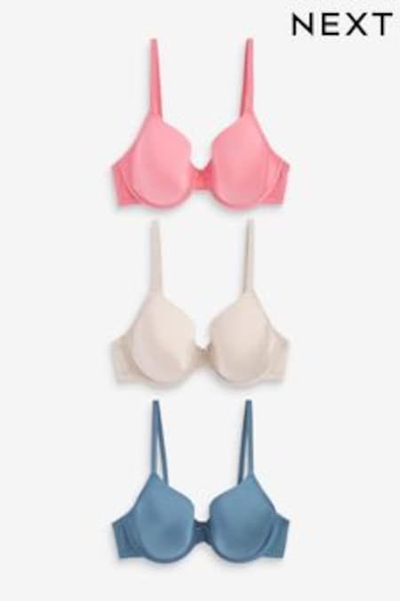 Coral Pink/Blue/Cream Pad Full Cup Microfibre Smoothing T-Shirt Bras 3 Pack (C40748) | OMR13