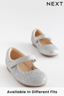 Silver Glitter Wide Fit (G) Mary Jane Shoes (C40777) | €16 - €17