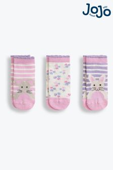 JoJo Maman Bébé Pink Girls' 3-Pack Bunny Socks (C40821) | €8.50