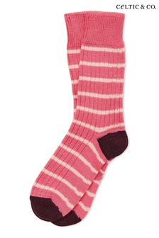 Celtic & Co. Ladies Pink Merino Cotton Striped Socks (C40826) | €35