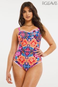 Figleaves Frida Blue Floral Print Underwired Bandeau Swimsuit (C41066) | CA$149