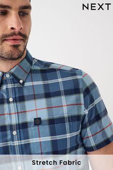 Blue/Navy Stretch Oxford Check Short Sleeve Shirt (C41083) | $49