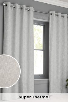 Silver Bouclé Eyelet Super Thermal Curtains (C41190) | €132 - €198