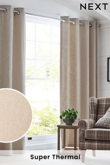 Natural Bouclé Eyelet Super Thermal Curtains (C41281) | AED369 - AED554