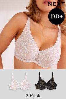 Black/White DD+ Non Pad Full Cup Lace Detail Bras 2 Pack (C41392) | LEI 202