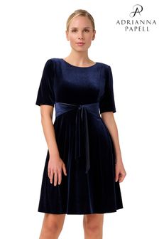 Adrianna Papell Blue Velvet Tie Front A-Line Dress (C41460) | 200 €