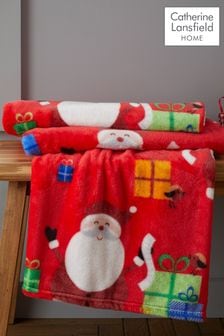 Catherine Lansfield Red Teddy Santa's Christmas Presents Warm And Cosy Fleece Throw (C41480) | ￥2,820