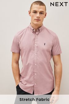Dusky Pink Slim Short Sleeve Stretch Oxford Shirt (C41568) | €13