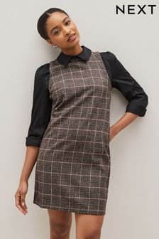 Brown Check Layered Pinafore 2-in-1 Shirt Dress (C41569) | €24