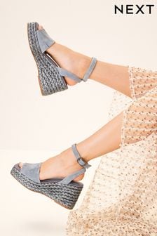 Blau - Forever Comfort® Schuhe mit hohem Keilabsatz aus Leder und Bast (C41687) | 43 €