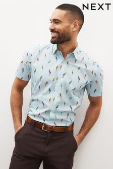 Blau/Papagei - Regular Fit, kurzärmelig - Bedrucktes Hemd mit Besatz (C41796) | 32 €
