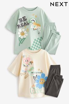 Green/Pink Flower Character Jogger Pyjamas 2 Pack (3-16yrs) (C41846) | 11 BD - 15 BD