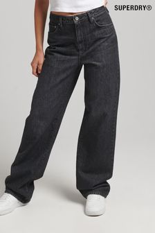 Superdry Black Organic Cotton Vintage Wide Leg Jeans (C42016) | AED360