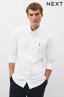 White Slim Fit Long Sleeve Oxford Shirt (C42159) | $39
