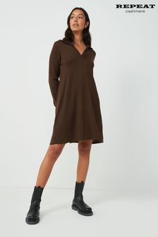 Repeat Cashmere Chocolate Brown 100% Wool Merino Dress (C42343) | 254 €