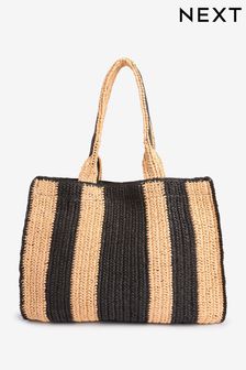 Бежевый/черный в полоску - Соломенная сумка-шоппер (C42415) | €46