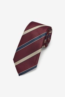 酒紅色／海軍藍條紋 - 普通款 - 圖案領帶 (C42417) | NT$530
