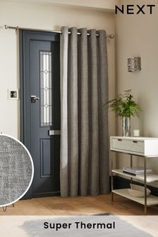 Grey Silver Heavyweight Chenille Super Thermal Eyelet Door Curtain (C42448) | $88 - $120