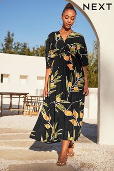Zwart citroenprint - Maxi-jurk in kaftanstijl (C42452) | €45