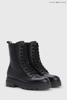 Tommy Hilfiger Black  Monochromatic Lace Up Boots (C42548) | TRY 4.153