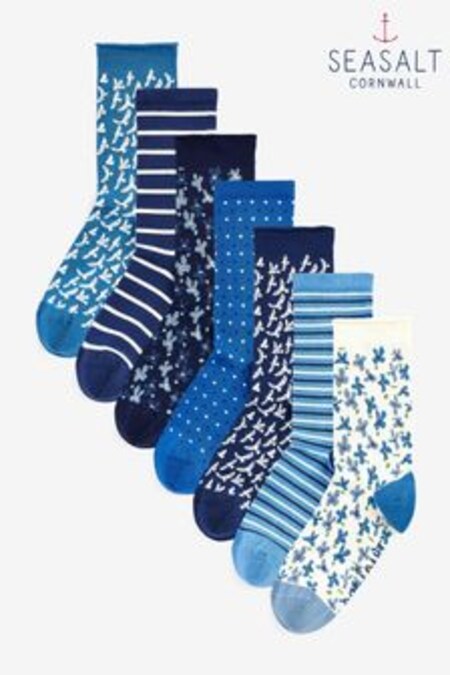 Seasalt Cornwall Womens Blue Bamboo Blueprint Socks Gift Box (C42742) | 57 €