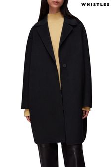Whistles Black Double Faced Wool Cocoon Black Coat (C43096) | 942 zł