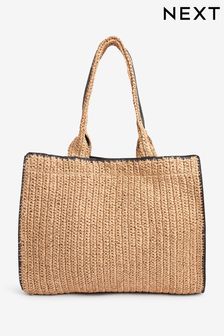 Бежевый - Соломенная сумка-шоппер (C43223) | €41