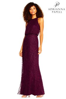 Adrianna Papell Red Beaded Halter Gown (C43355) | kr2,986