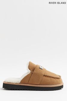 River Island Brown Closed Toe Slippers