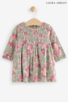 Laura Ashley Pink/Khaki Newborn Shirred Midi Dress (C43527) | €13 - €13.50