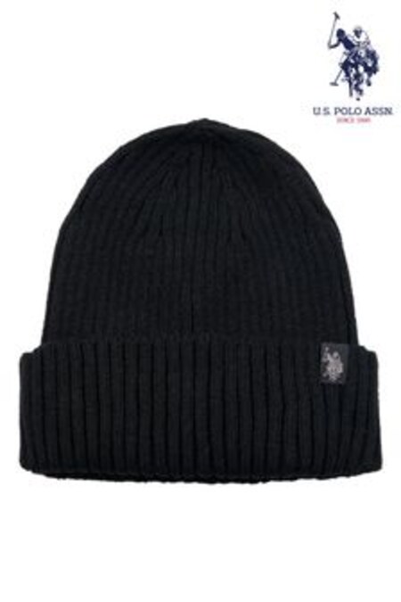 U.S. Polo Assn. Mens Black Chunky Rib Beanie (C43609) | €18.50